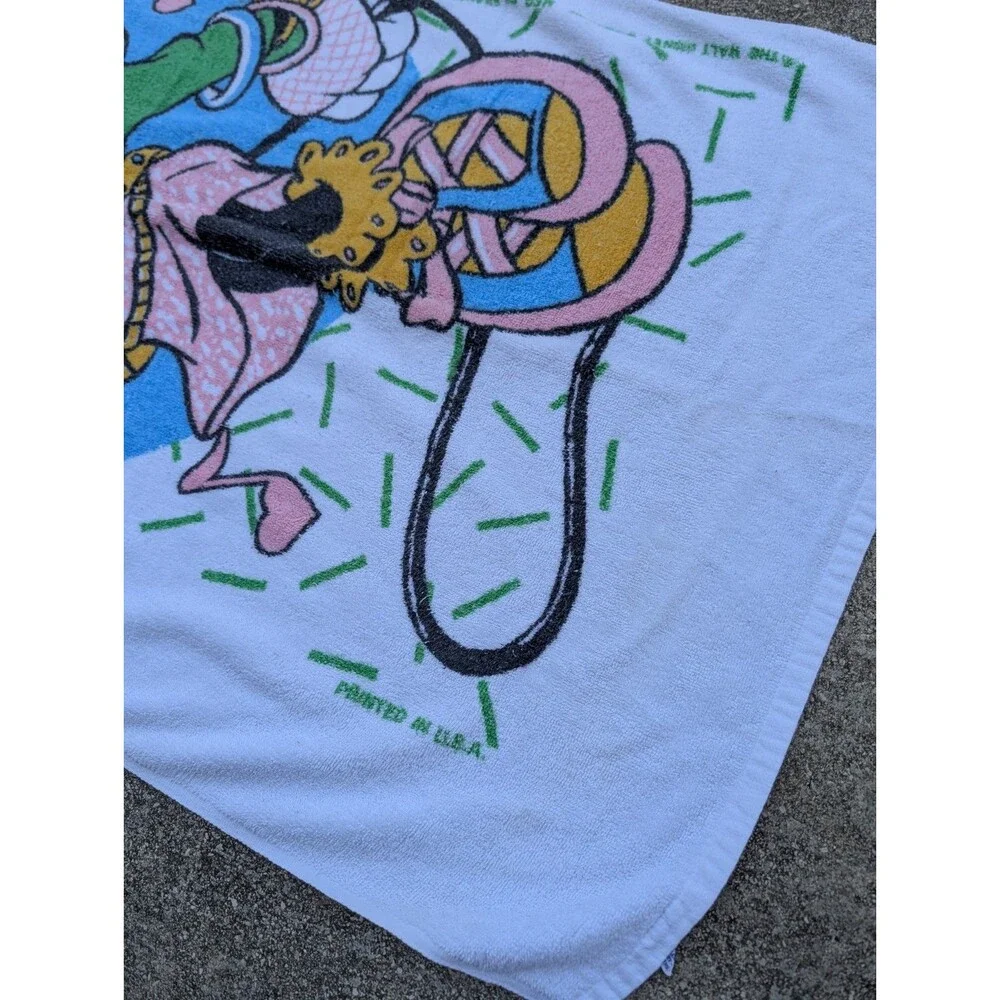 Disney Minnie Mouse 1980s Vintage Beach Towel Franco Tag Mousercise Rare Cotton